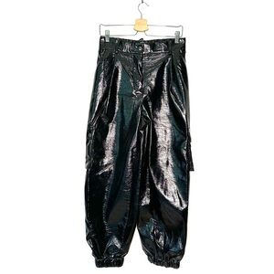 Princess Polly X Olivia Jade | Black Faux Leather Cargo Joggers Size 10